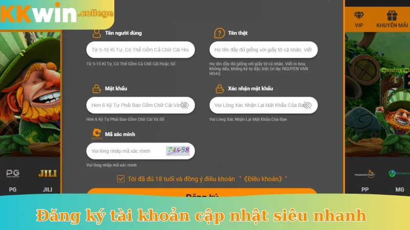 Đăng ký tài khoản cập nhật siêu nhanh