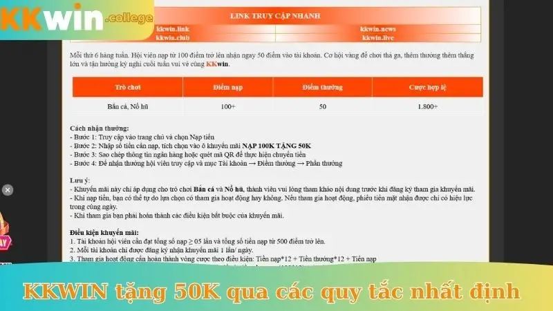 KKWIN tặng 50K cách nhận thưởng thông qua các quy tắc nhất định